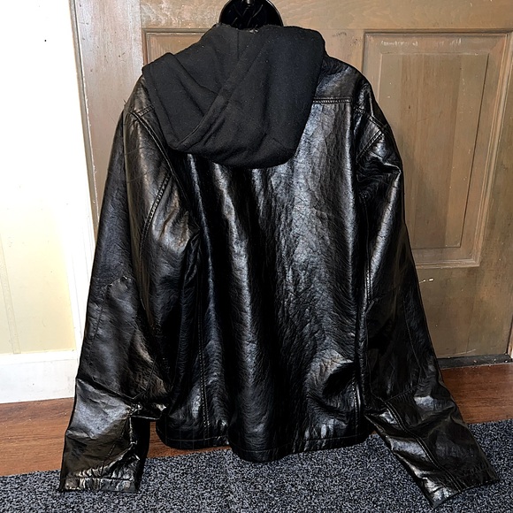Whispering Smith Vintage Black Leather Zip Up Jacket Hood Quilted Lining Size XL - Picture 7 of 14